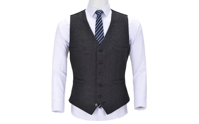 Aesido Black Herringbone V Neck Waistcoat - Black