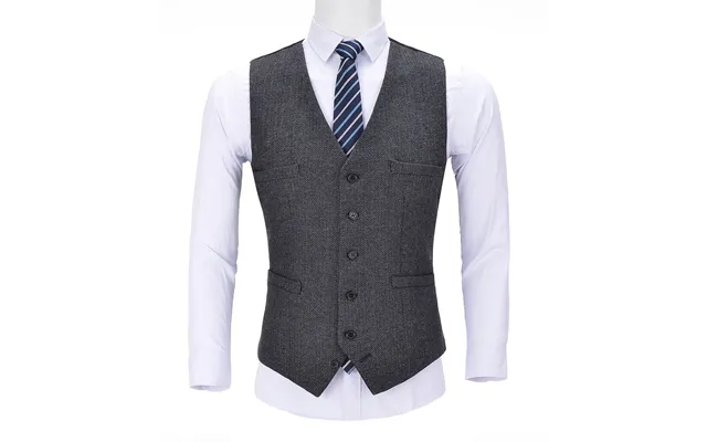 Aesido Dark Grey Herringbone V Neck Waistcoat - Dark Grey 3xl