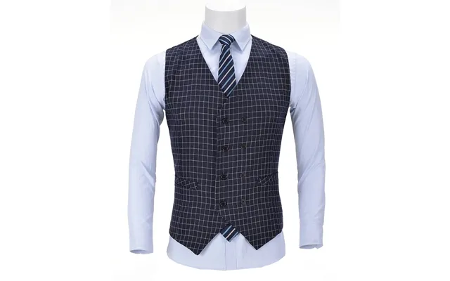 Aesido Double Breasted Houndstooth V Neck Waistcoat - Navy S