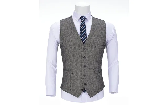 Aesido Grey Herringbone V Neck Waistcoat - Grey S