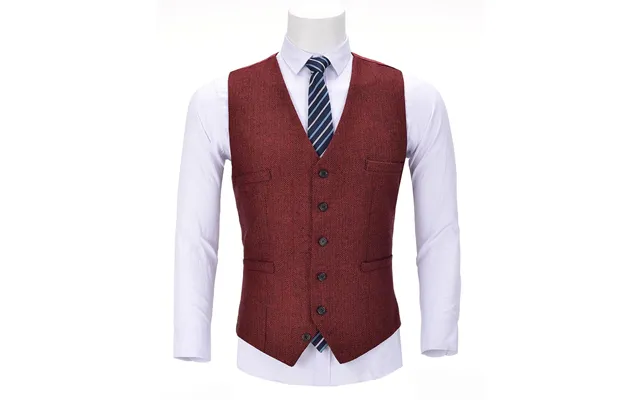 Aesido Red Herringbone V Neck Waistcoat - Red Xs