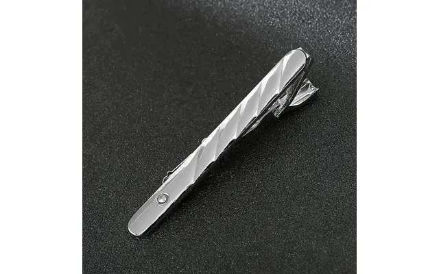 Classic Tie Clip For Men Black Or Silver With Dots And Stones - Silver 3