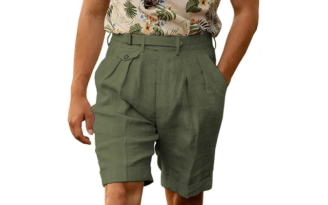 Summer Casual Cotton Linen Men's Shorts - Army Green 29w X 28l