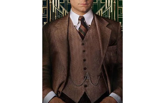 Mens Vested Great Gatsby Tweed Herringbone Tobey Maguire Suit In Light Brown