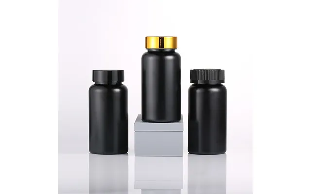 60ml 100ml 120ml 150ml Black Empty Plastic Medicine Pill Bottles With Black Gold Lids