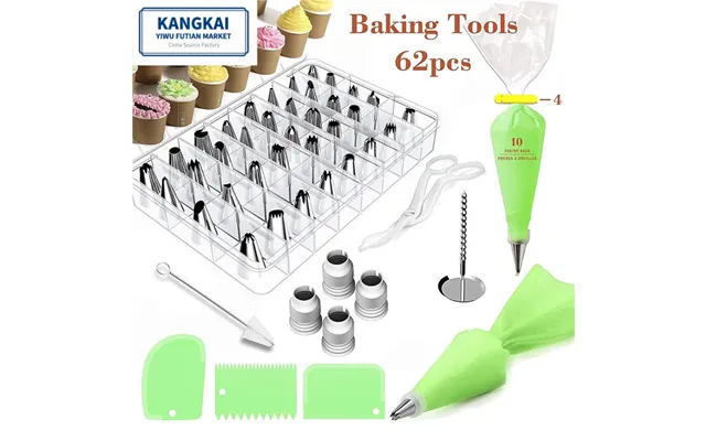 62pcs Kitchen Flower Cupcake Decorating Piping Nozzles Cake Piping Tips Eco-friendly Food Contact Safe Stainless Steel B