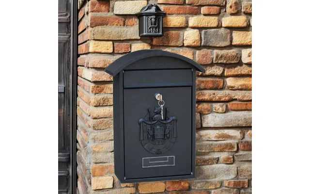 Ajf Black Wall-mounted Metal Mailbox Waterproof Lockable Strong Tough Galvanised Powder Coat Steel Letter Post Box Garde
