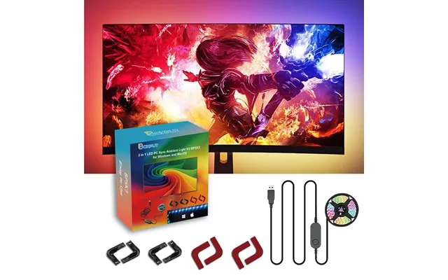 Bpsk3 3 In 1 Led Pc Sync Amblent Color Light Kit For Windows Macos Desktop Hilighting App Control Smart Rgb Led Backligh