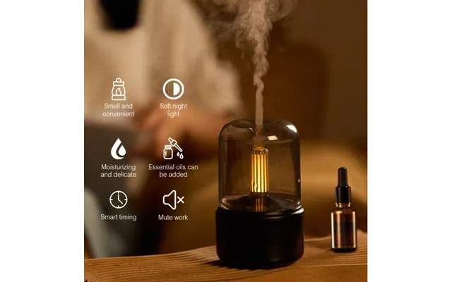 Candlelight Essential Oil Diffuser Portable 120ml Air Humidifier Cool Mist Maker Fogger 8-12 Hours With Led Night Light