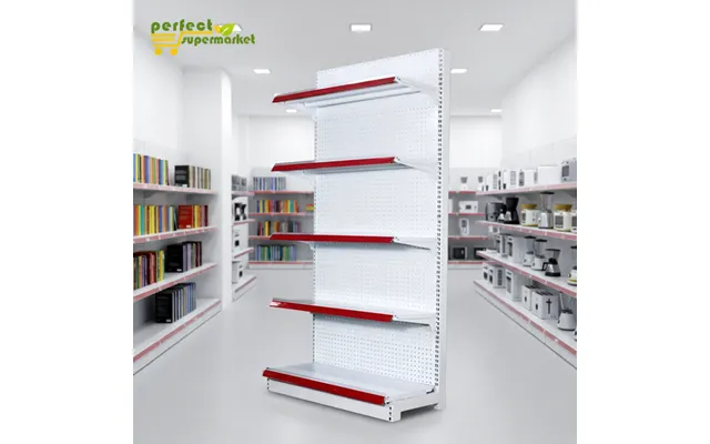 Easy Installation Heavy Duty Iron Steel Modern Supermarket Rack Perforated Design Freestanding Shelving