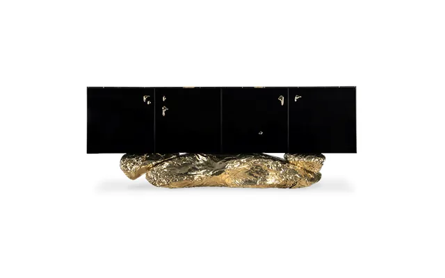 European Luxury High Gloss Lacquer Sideboard Storage Buffet Cabinet Solid Wood Frame Cast Copper Marble Edge Home Furnit