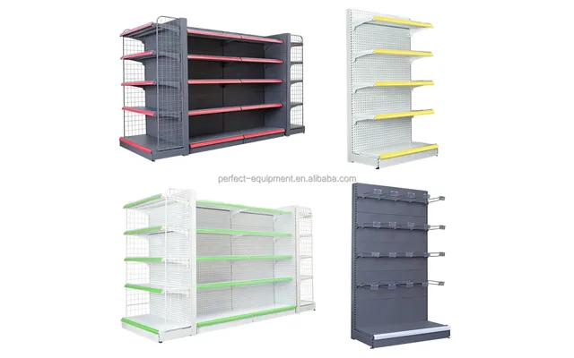 Factory Direct Sale Steel Supermarket Rack Retail Shelving Perforated Design Light Duty Freestanding