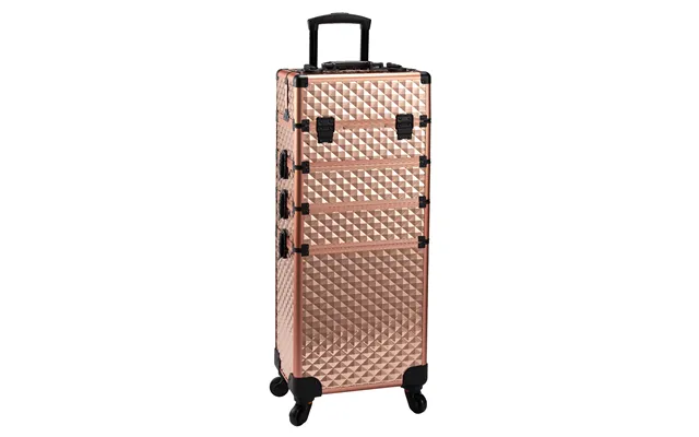 Gold 4 1 Aluminum Large Makeup Train Case Lockable Rolling Travel Salon Trolley Open Cosmetics Hairdressing Storage Make