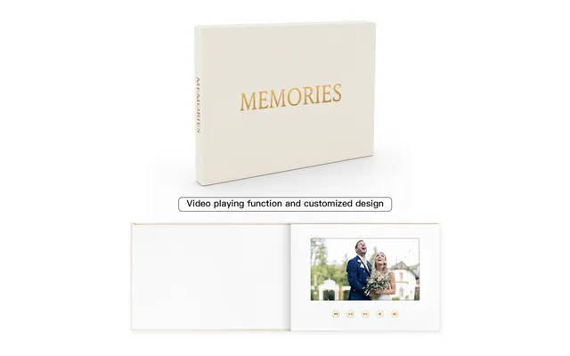 Gold Foil Video Brochure That Plays Your Wedding Video With 7 Inch Ips Display Linen Bound Wedding Video Album Video Boo