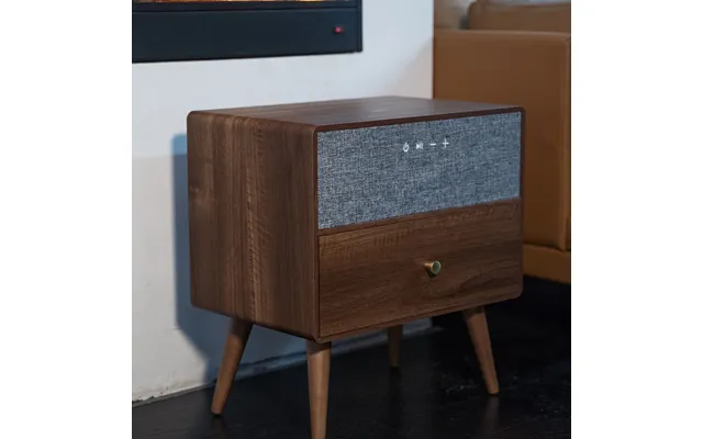 Homemore Smart Speaker Wireless Charge Bedside Table Curved Edge Light Round Modern Brown Storage Night Stand Bedside Ta