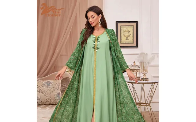 Islamic Clothing Muslim Women Printed Two Piece Set Long Sleeve Dress Vest Applique Robe Exquisite Dress Clothing Manufa