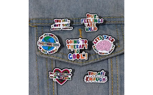 Let 's Talk About Mental Healtn Enamel Pin Brain Thinking Inspirational Quotes Brooch Metal Badge Decoration Cartoon Pin