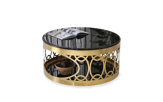 Luxury Golden Hall Living Room Coffee Table Set Stainless Steel Metal Furniture Suite Marble Table And Black Round Glass