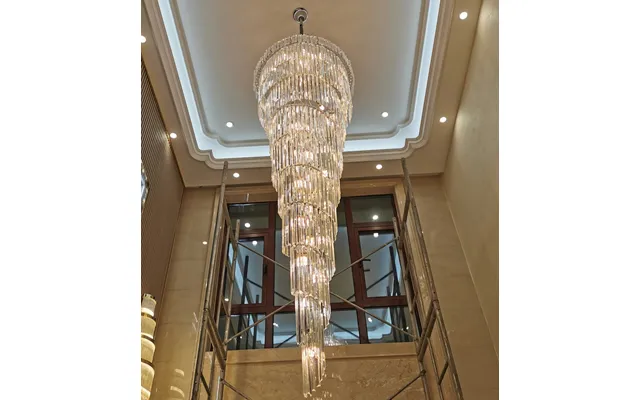 Luxury Modern Hotel Lobby Decoration Rotating Long Pendant Light Classic Living Room Stairs Golden Hanging Crystal Chand