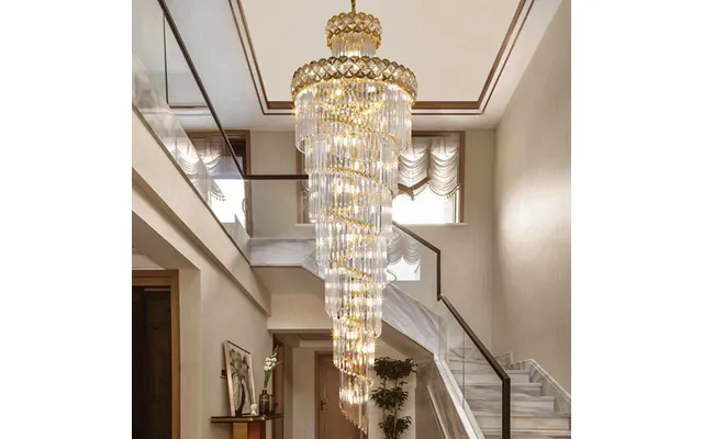Modern Crystal Chandelier For Staircase Long Villa Hanging Light Fixture Large Home Decor Gold Stainless Steel Led Crist
