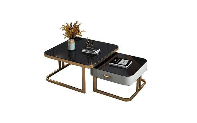 Modern Design Living Room Coffee Table Two-piece Golden Metal Stainless Steel Furniture Black And White Glass Table With