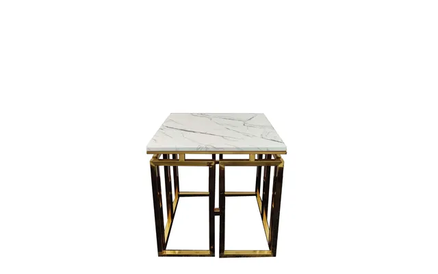 Modern Living Room Metal Frame Round Coffee Table Nightstand Marble Top
