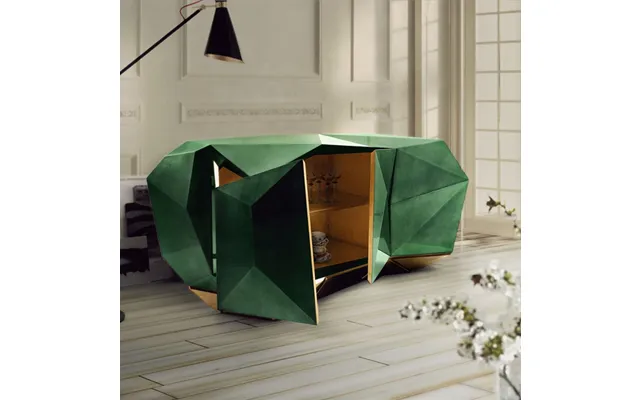 Modern Luxury Wood Sideboard With Green Diamond Design High Gloss Living Room Cabinet For Dining Bedroom Hotel Hall Use