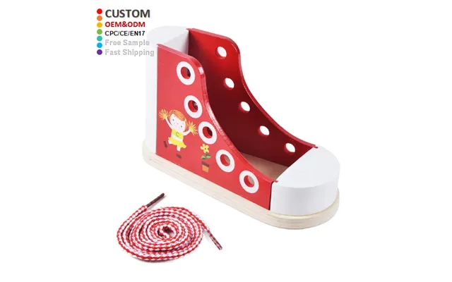 Montessori Educational Toys Wooden Lacing Shoe For Preschoolers Helps Children Learn To Tie Shoes