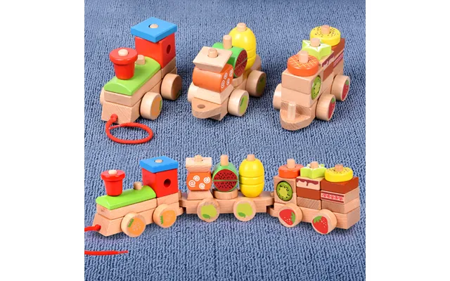 Montessori Fruit Train Set Shape Matching Diy Stacking Blocks Geometric Puzzle Tractor Educational Toys For Kids Boys Gi