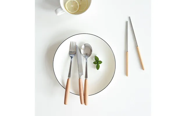 Natural Wooden Handle Fork Spoon Knife Flatware Set Reusable Stainless Steel Cutlery With Gift Box