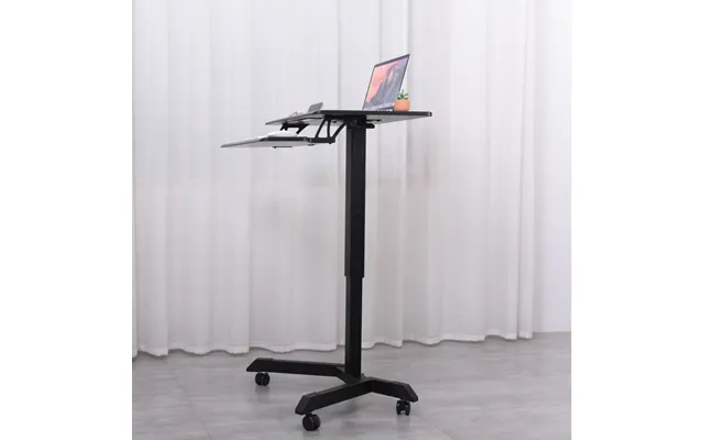 Office Single Column Pneumatic Height Adjustable Sit Standing Workstarion Mobile Computer Cart Desk With Wheels Keyboard