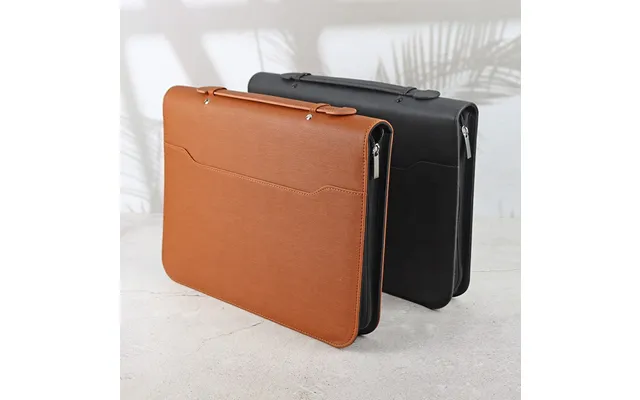 Portable Business Multifunction A4 Pu Leather Portfolio Card Slot Ring Binder Folder Office Zippered Documents Holder Br