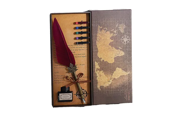 Retro Feather Fountain Pen With Custom Logo Metal Absorbing Ink Pen Promotional For Business Gift