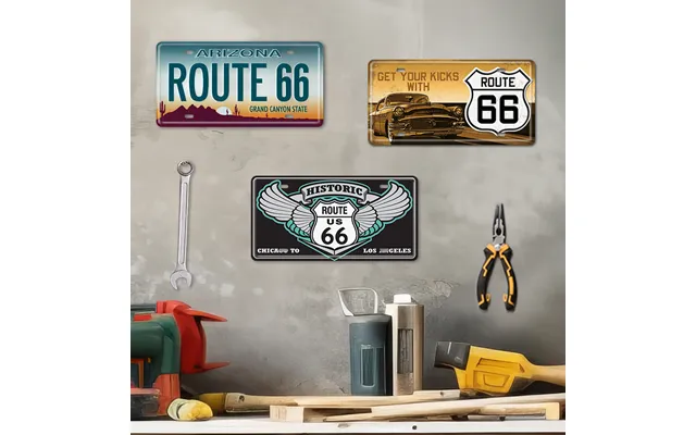 Route 66 Car License Plate Metal Sign America Wall Hanging Tin Printing Sign Garage Man Cave Decor
