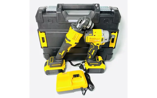 Set Of 2pcs Power Tools Rechargeable Lithium Brushless Electric Angle Grinder Cordless Wrench Combination Tool Set Yello