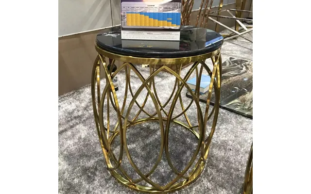 Sofa Side Table Stainless Steel Marble Top With Tempered Black Elegant Painting Living Room Modern Furniture Gold Round 