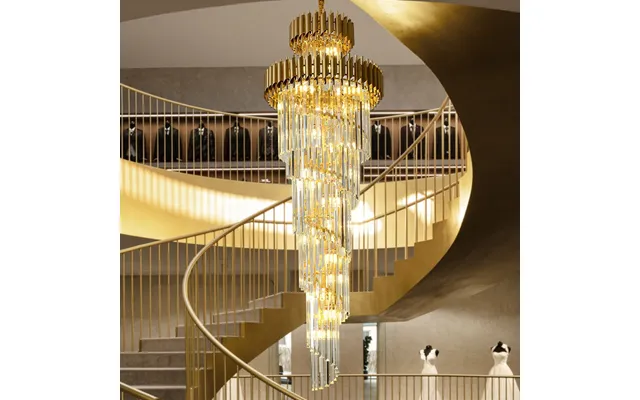 Spiral Living Room Gold Lustre Shopping Mall Hotel Lobby Villa High Ceiling Illumination Crystal Chandelier Pendant Ligh