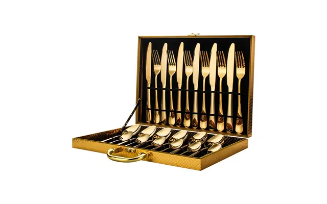Stainless Steel Cutlery 24pcs Set With Wooden Gold Case