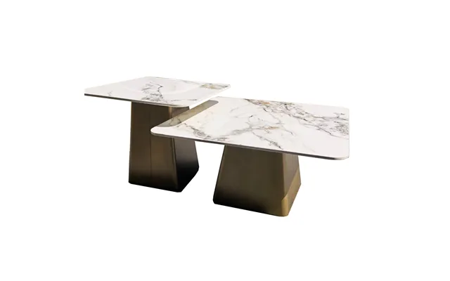 Two Size Living Room Furniture Iron Materials Golden Leg Coffee Table Rock Beam Sintered Stone Top Hot Sell Design White