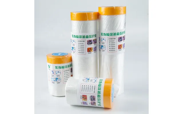 Ujang Pre Taped Plastic Painter Painting Film Decoration Light Weight Hdpe Speedy Masking Film With Tape Roll For Car