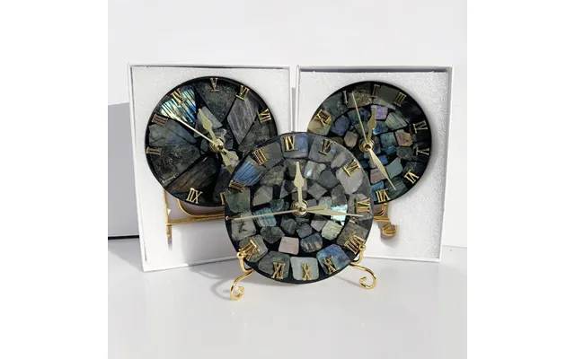 Wholesale Handmade Natural Labradorite Slices Desk Clock Stone Digital Clock Bell For Decoration