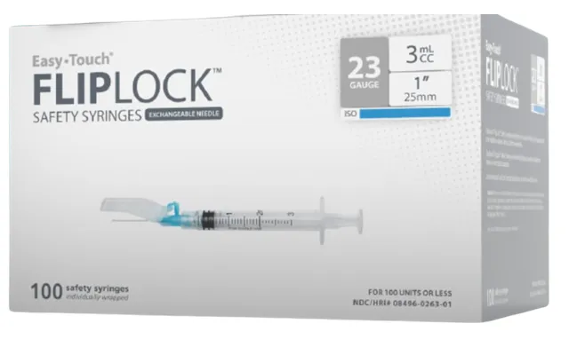 Easytouch Safety Syringe 23g Fliplock W Exchange Needle 100ct 822331