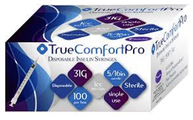 True Comfort Pro Insulin Syringe 31g 1 2cc 5 16 Box 100