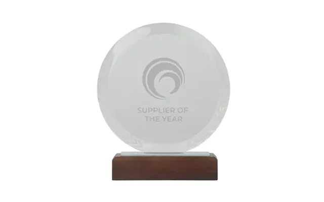 1 Promotional Redondo Crystal Award With Wood Base - Leaf Edge 