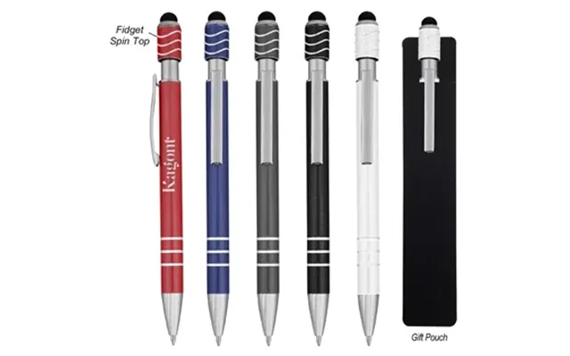 100 Custom Spin Top Pen With Stylus - Aluminum & Stress Relief