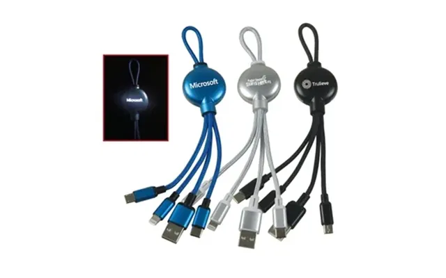 100 Custom Travel Size Light-up 3 In 1 Charging Cable - Braided & 