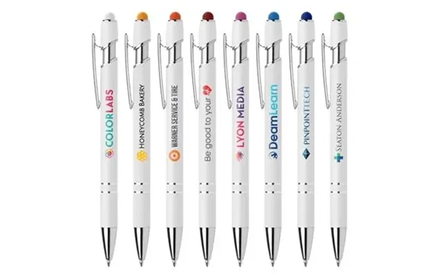 100 Promotional Ellipse Softy White Barrel Metal Pen W Stylus -
