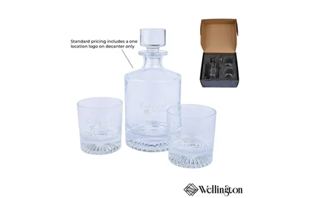 12 Custom Wellington Kingsley Whiskey Decanter & Glasses Set -