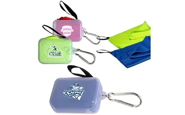 150 Customized Cooling Towel In Carabiner Case - Polyester & 