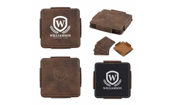 50 Custom 4-piece Stitched Coaster Set - Leather Look & Non-slip